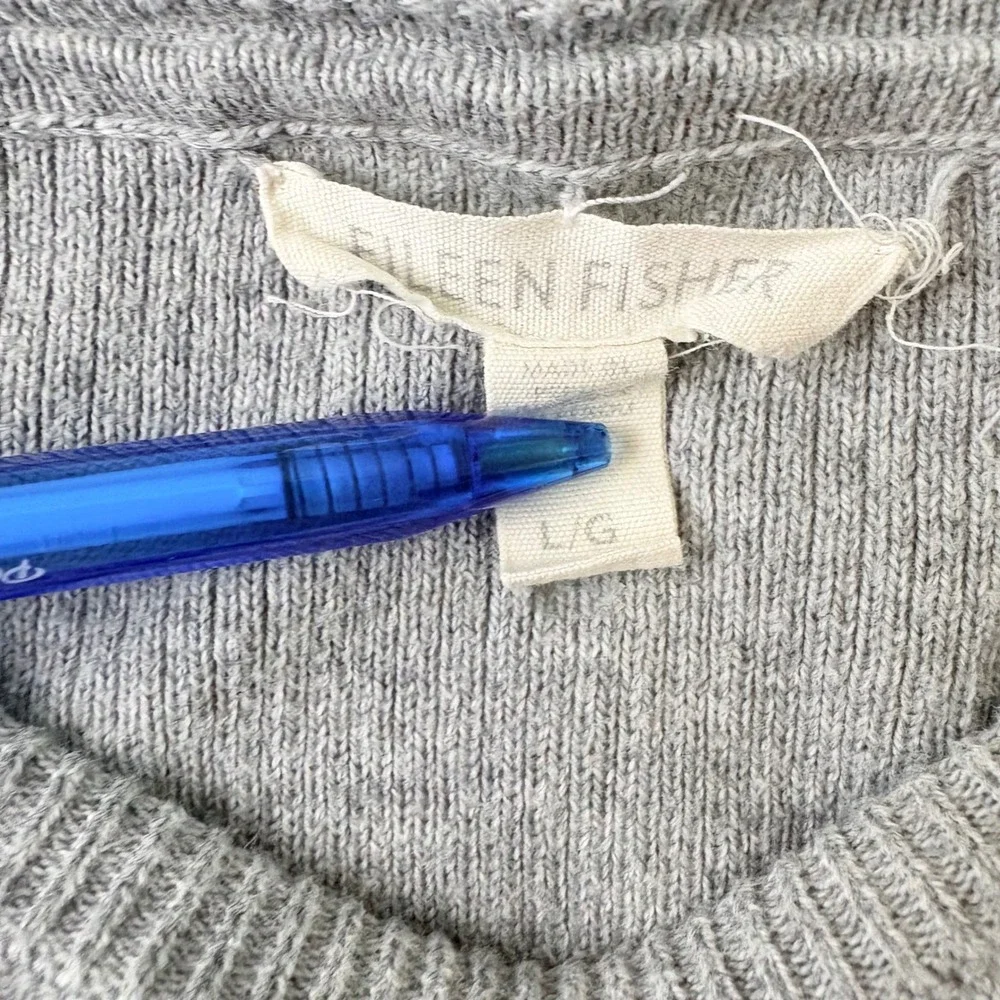 Eileen Fisher L Grey Organic Cotton Boxy‎ High Low Knit Sweater Pocket Lagenlook